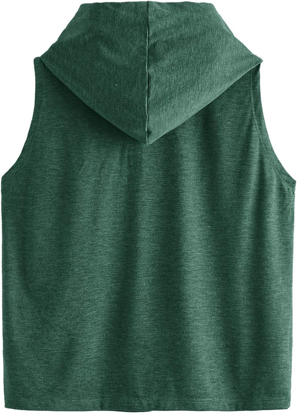 imageSweatyRocks Womens Summer Sleeveless Hooded Tank Top TShirt for Athletic Exercise Relaxed BreathableDeep Green
