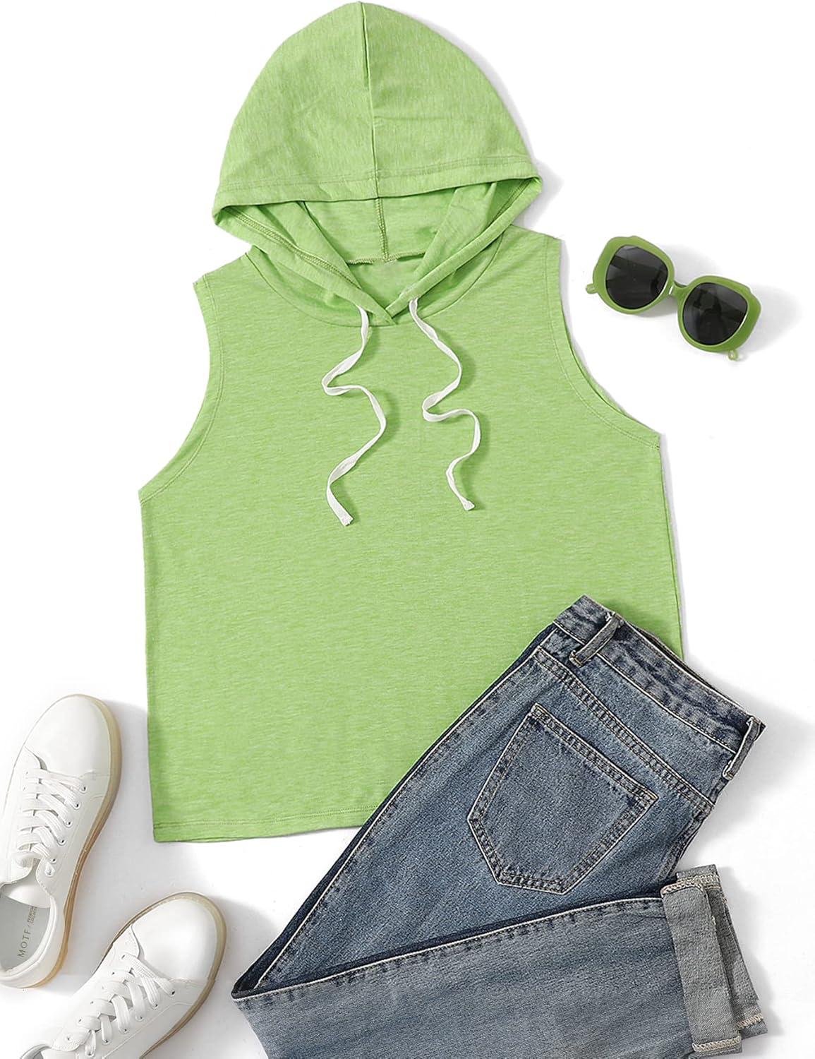 imageSweatyRocks Womens Summer Sleeveless Hooded Tank Top TShirt for Athletic Exercise Relaxed BreathableGrass Green