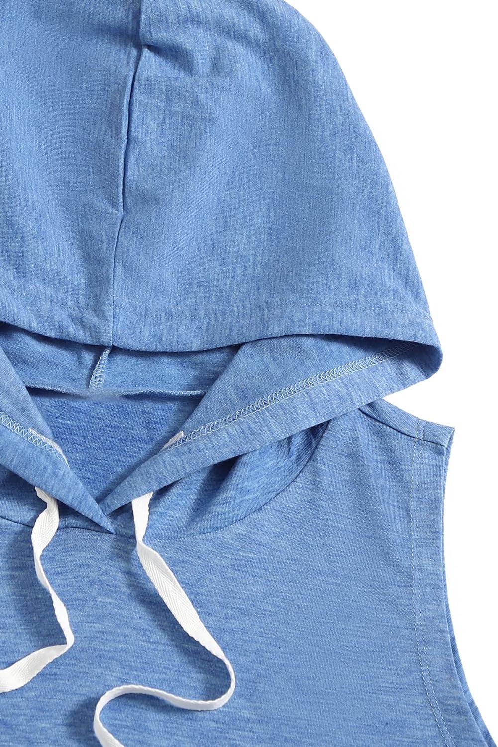 imageSweatyRocks Womens Summer Sleeveless Hooded Tank Top TShirt for Athletic Exercise Relaxed BreathablePlain Blue