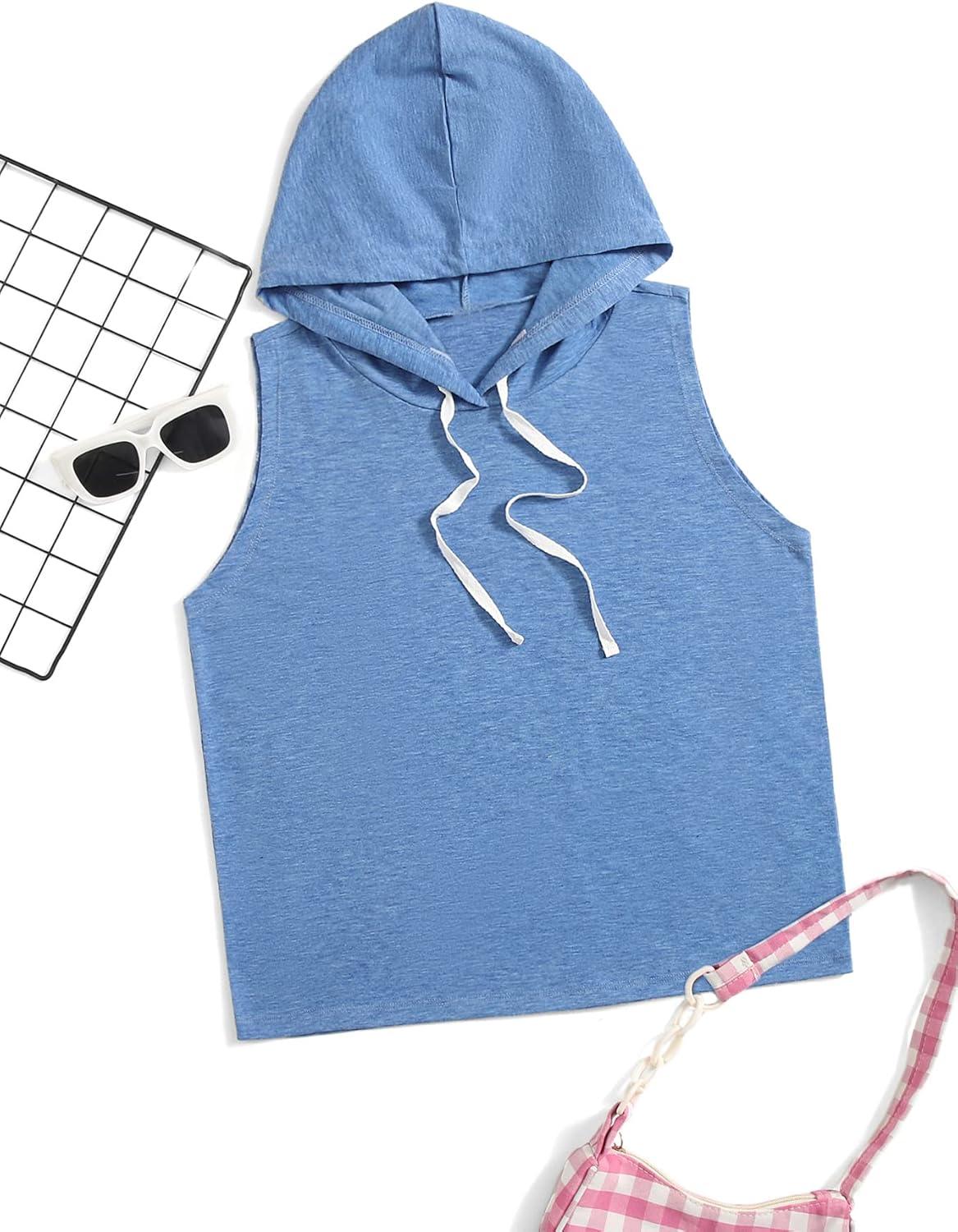 imageSweatyRocks Womens Summer Sleeveless Hooded Tank Top TShirt for Athletic Exercise Relaxed BreathablePlain Blue