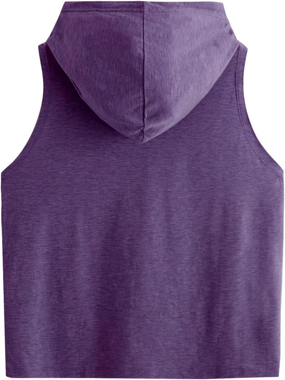 imageSweatyRocks Womens Summer Sleeveless Hooded Tank Top TShirt for Athletic Exercise Relaxed BreathablePlain Purple