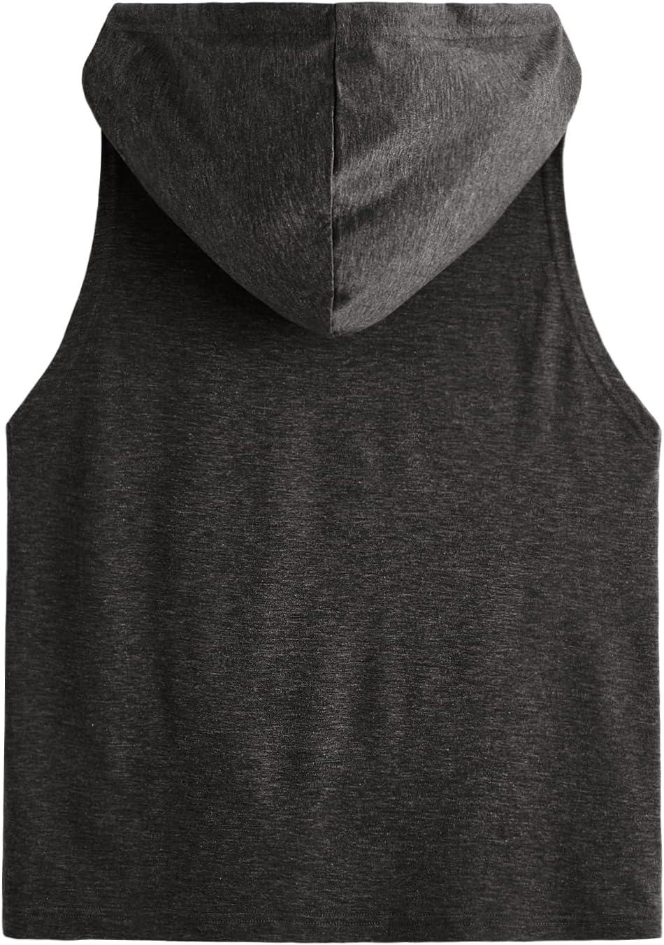 imageSweatyRocks Womens Summer Sleeveless Hooded Tank Top TShirt for Athletic Exercise Relaxed BreathablePocket Dark Grey