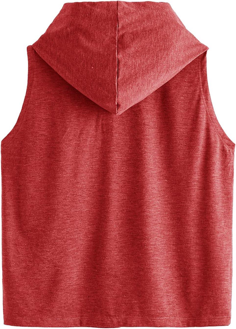 imageSweatyRocks Womens Summer Sleeveless Hooded Tank Top TShirt for Athletic Exercise Relaxed BreathableRed