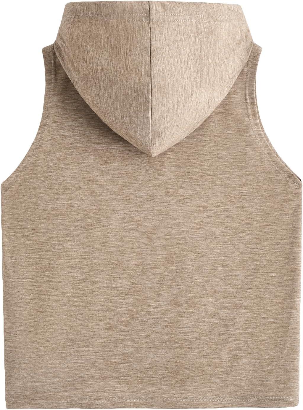 imageSweatyRocks Womens Summer Sleeveless Hooded Tank Top TShirt for Athletic Exercise Relaxed BreathableSolid Khaki