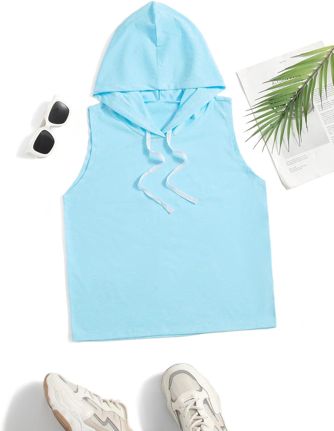 imageSweatyRocks Womens Summer Sleeveless Hooded Tank Top TShirt for Athletic Exercise Relaxed BreathableSolid Light Blue