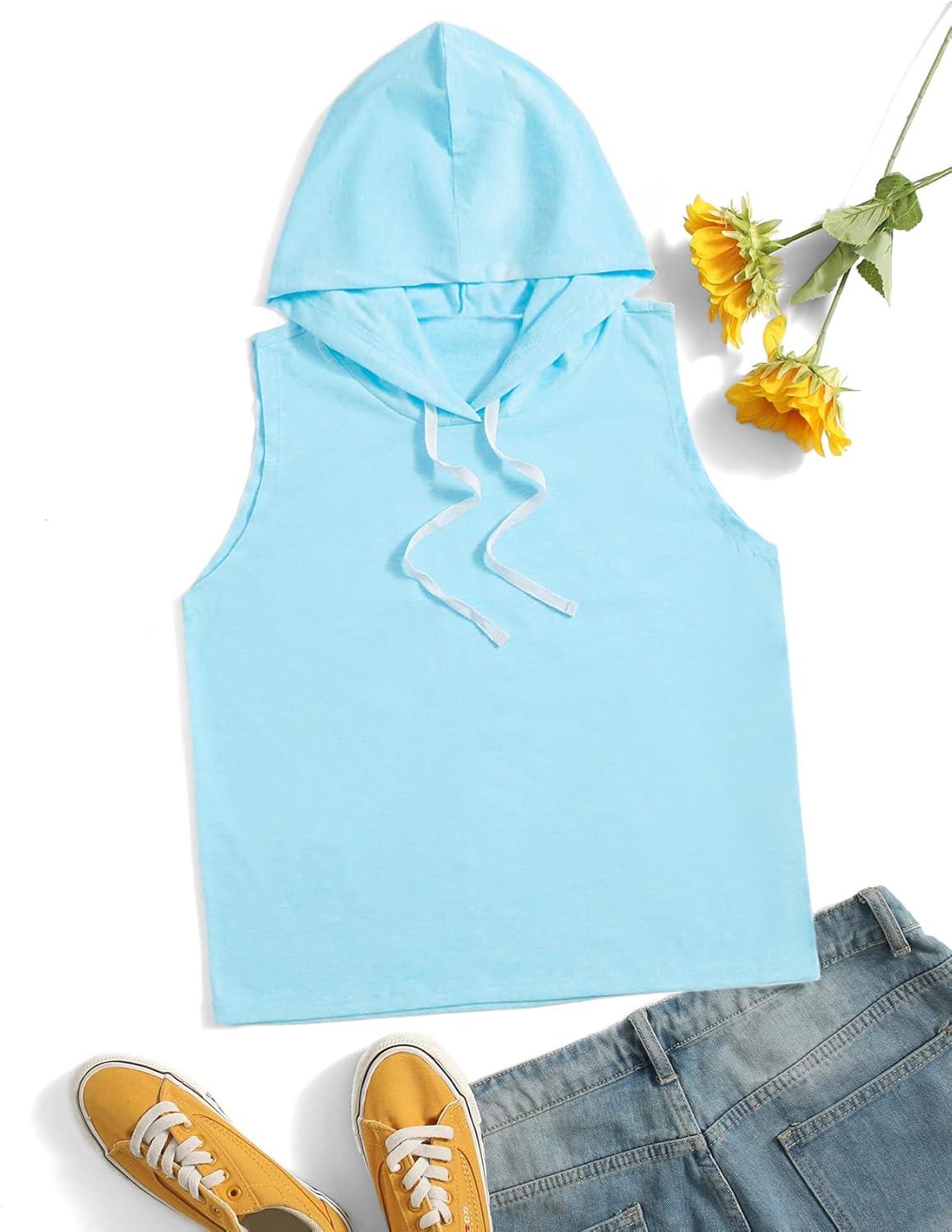 imageSweatyRocks Womens Summer Sleeveless Hooded Tank Top TShirt for Athletic Exercise Relaxed BreathableSolid Light Blue