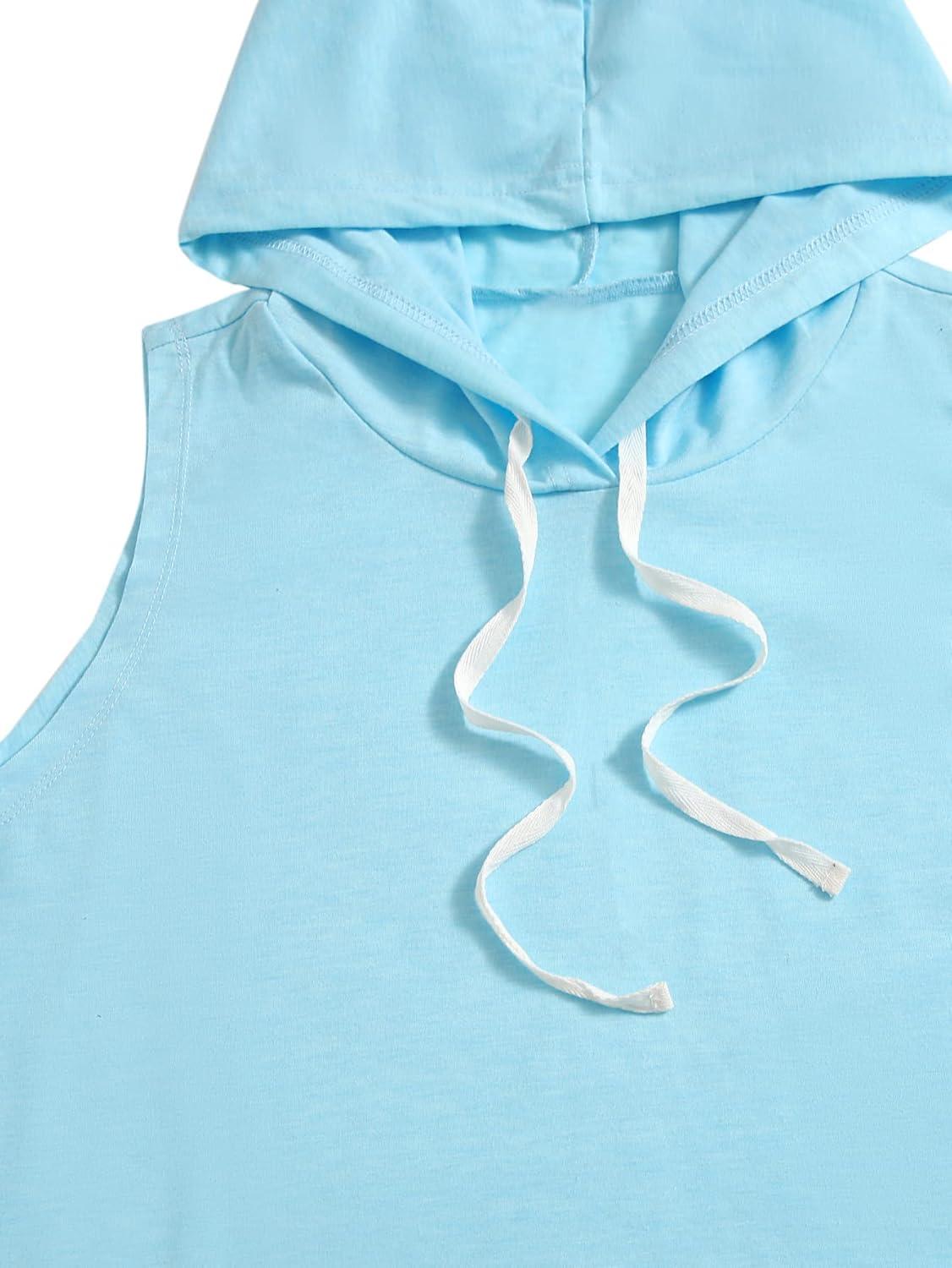 imageSweatyRocks Womens Summer Sleeveless Hooded Tank Top TShirt for Athletic Exercise Relaxed BreathableSolid Light Blue