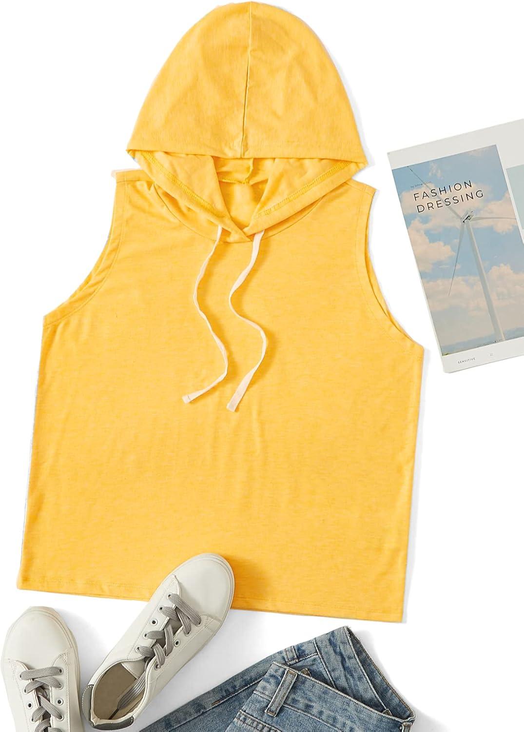 imageSweatyRocks Womens Summer Sleeveless Hooded Tank Top TShirt for Athletic Exercise Relaxed BreathableYellow