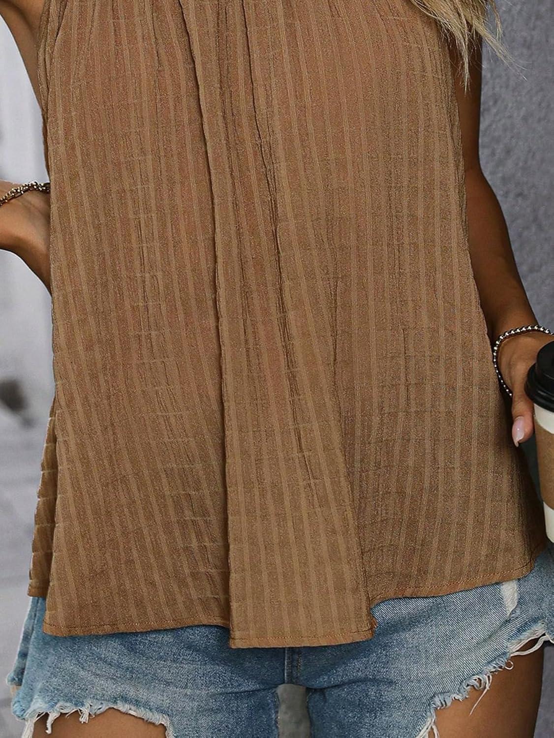 imageSweatyRocks Womens Summer Tank Top Spaghetti Strap Pleated Camisole Sleeveless Loose Cami TopsBrown