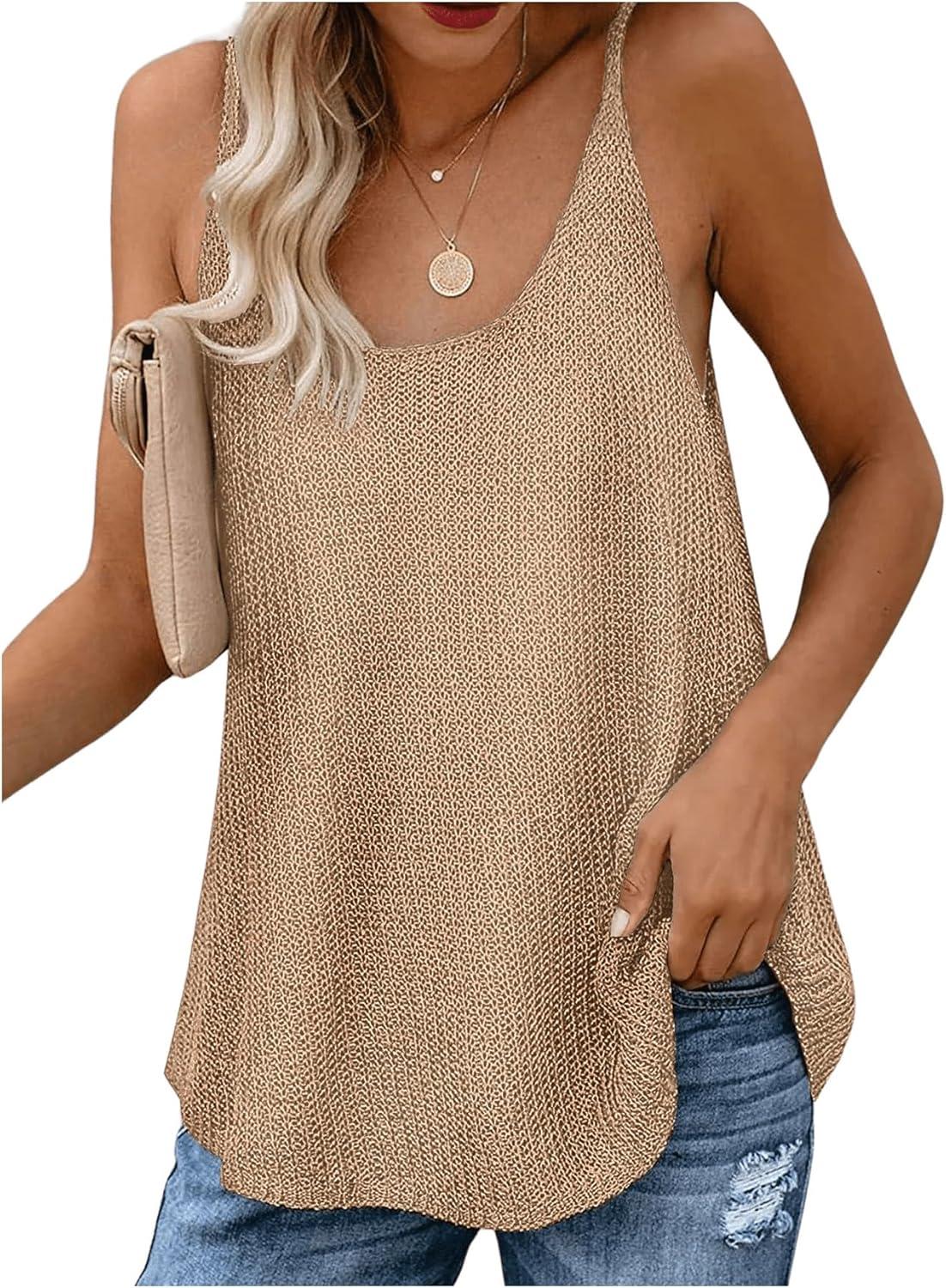 imageSweatyRocks Womens Tank Top Spaghetti Strap Sleeveless Loose Fit Summer TopsKhaki