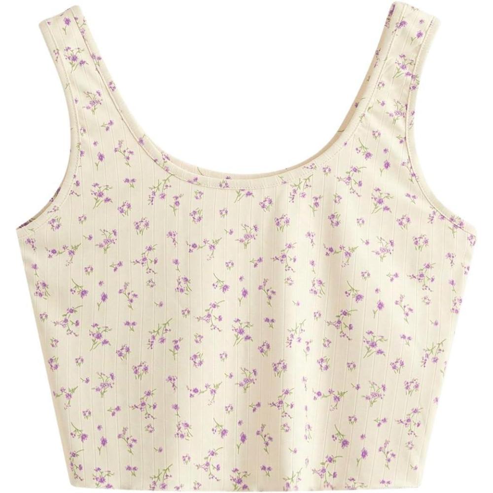 imageSweatyRocks Womens Casual Summer Floral Print Sleeveless Stretch Crop Tank TopApricot and Purple