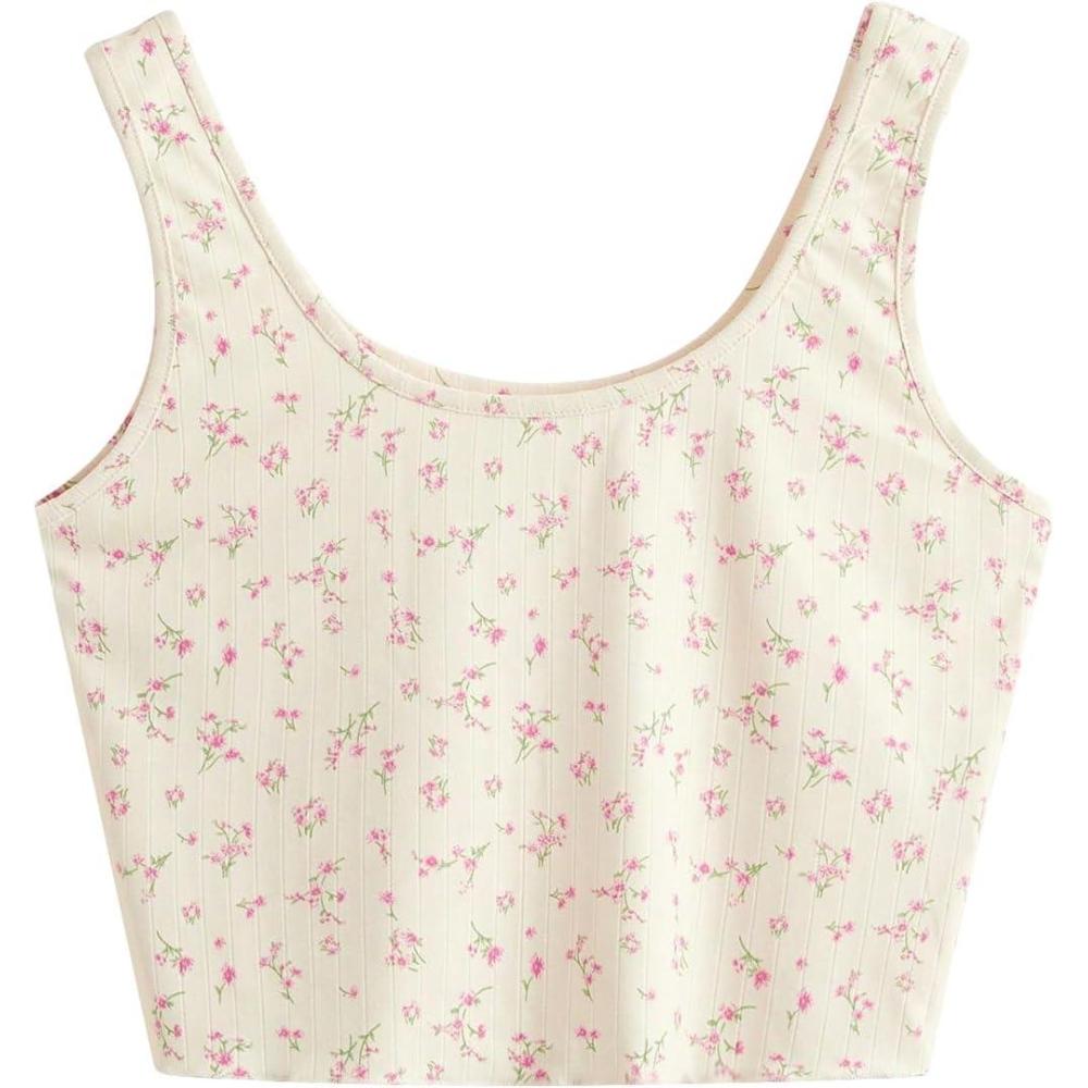 imageSweatyRocks Womens Casual Summer Floral Print Sleeveless Stretch Crop Tank TopBeige Pink Floral