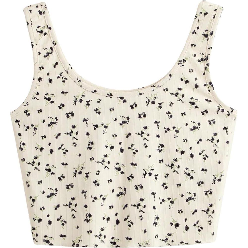 imageSweatyRocks Womens Casual Summer Floral Print Sleeveless Stretch Crop Tank TopFloral Beige