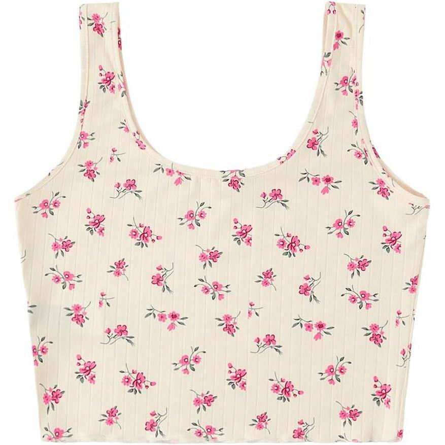 imageSweatyRocks Womens Casual Summer Floral Print Sleeveless Stretch Crop Tank TopPink Apricot