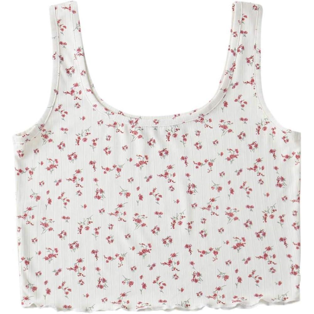 imageSweatyRocks Womens Casual Summer Floral Print Sleeveless Stretch Crop Tank TopRed White