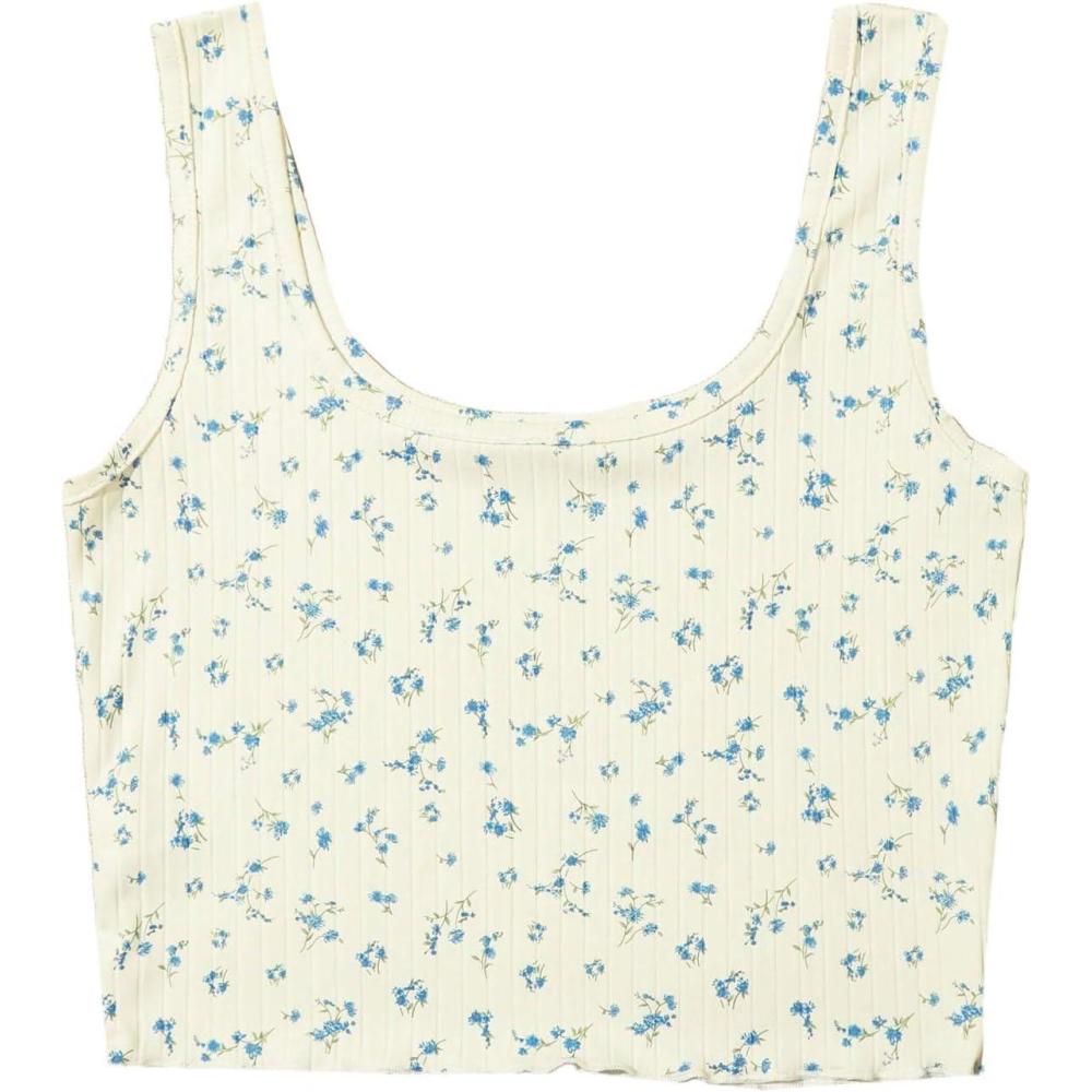 imageSweatyRocks Womens Casual Summer Floral Print Sleeveless Stretch Crop Tank TopWhite Blue
