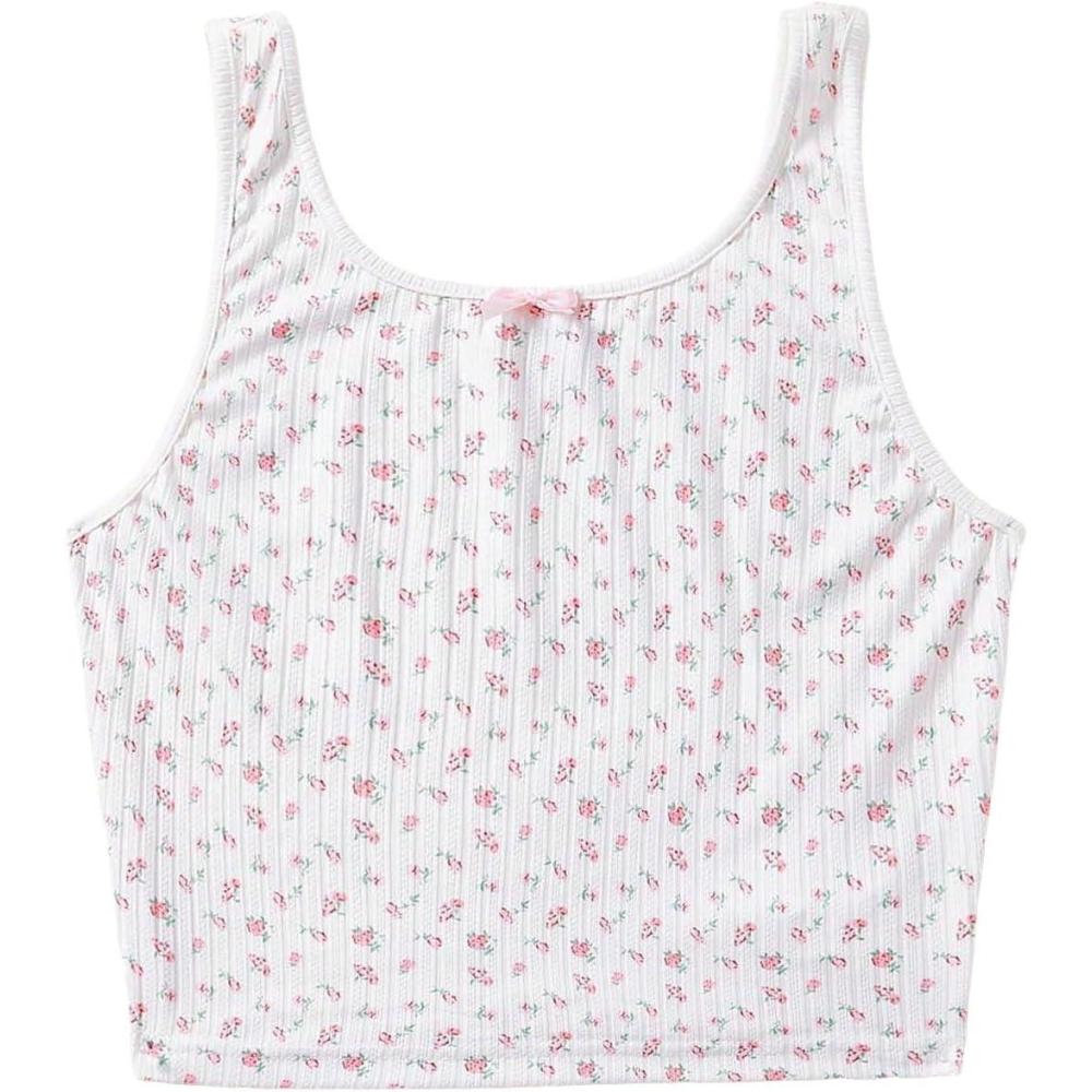 imageSweatyRocks Womens Casual Summer Floral Print Sleeveless Stretch Crop Tank TopWhite Disty Floral