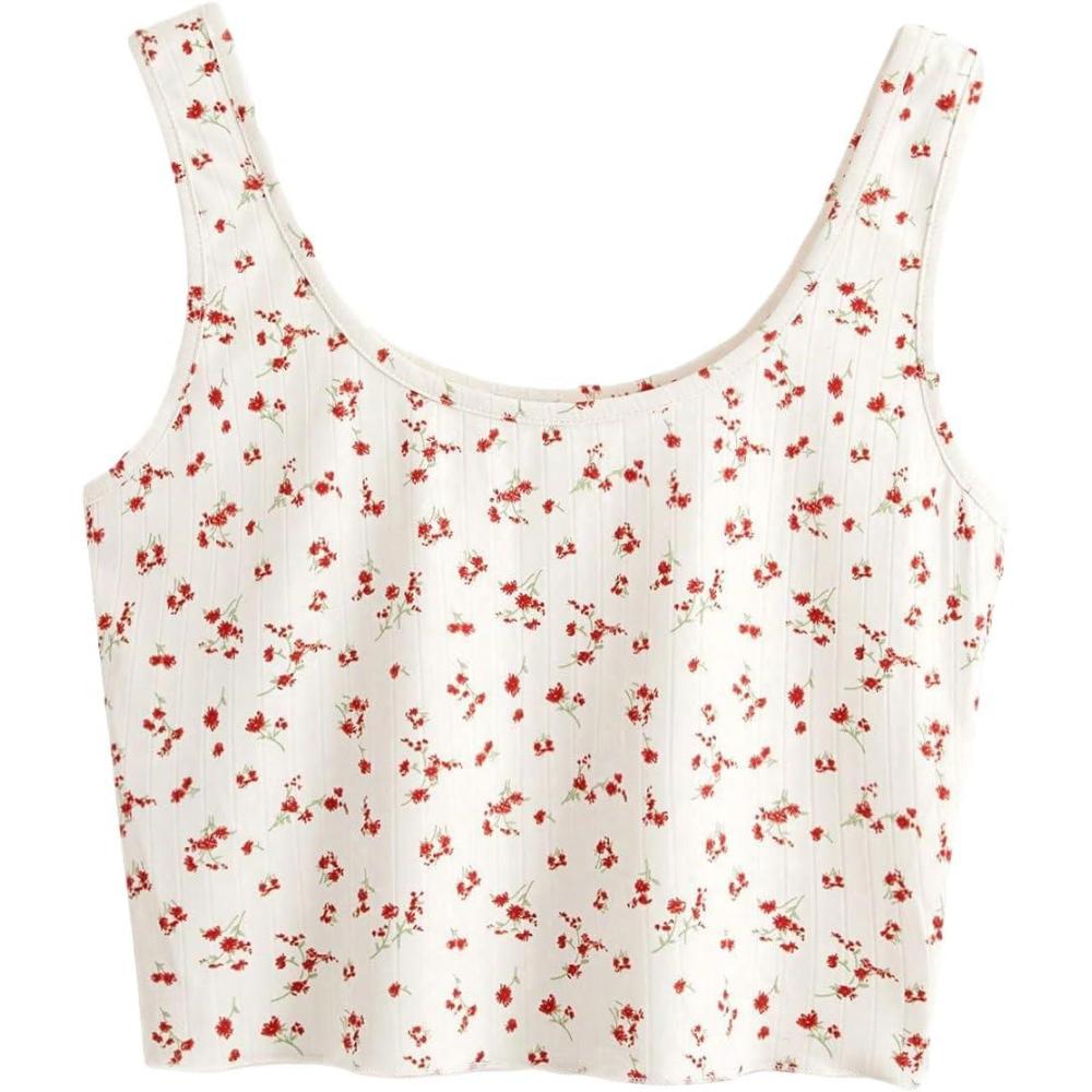 imageSweatyRocks Womens Casual Summer Floral Print Sleeveless Stretch Crop Tank TopWhite Red Floral