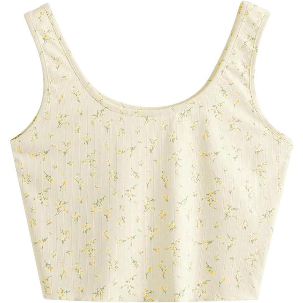 imageSweatyRocks Womens Casual Summer Floral Print Sleeveless Stretch Crop Tank TopYellow Apricot