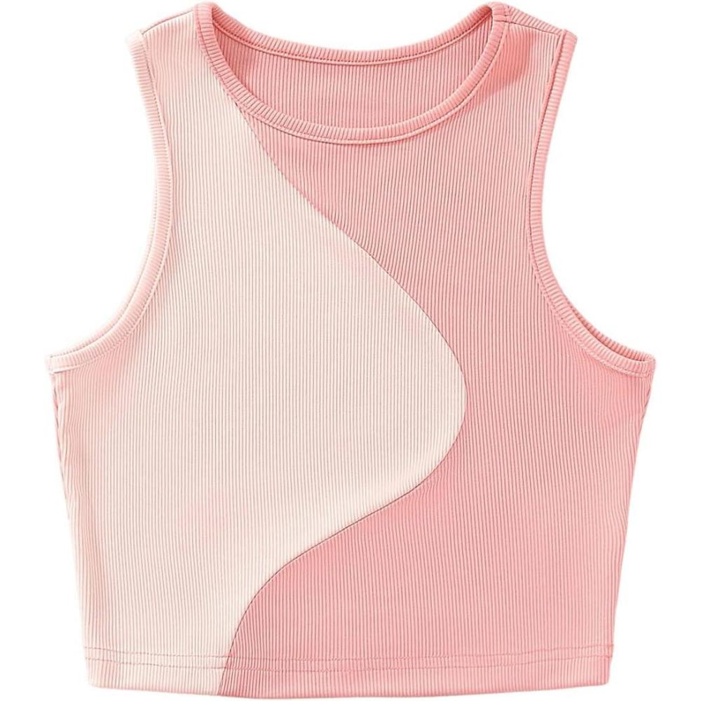 imageSweatyRocks Womens Summer Ribbed Knit Sleeveless Vest Color Block Crop Tank TopLight Pink