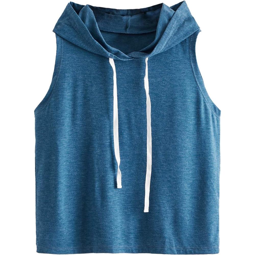 imageSweatyRocks Womens Summer Sleeveless Hooded Tank Top TShirt for Athletic Exercise Relaxed BreathableBlue