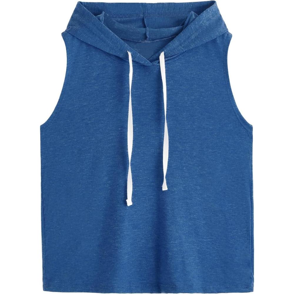 imageSweatyRocks Womens Summer Sleeveless Hooded Tank Top TShirt for Athletic Exercise Relaxed BreathableBlue Color