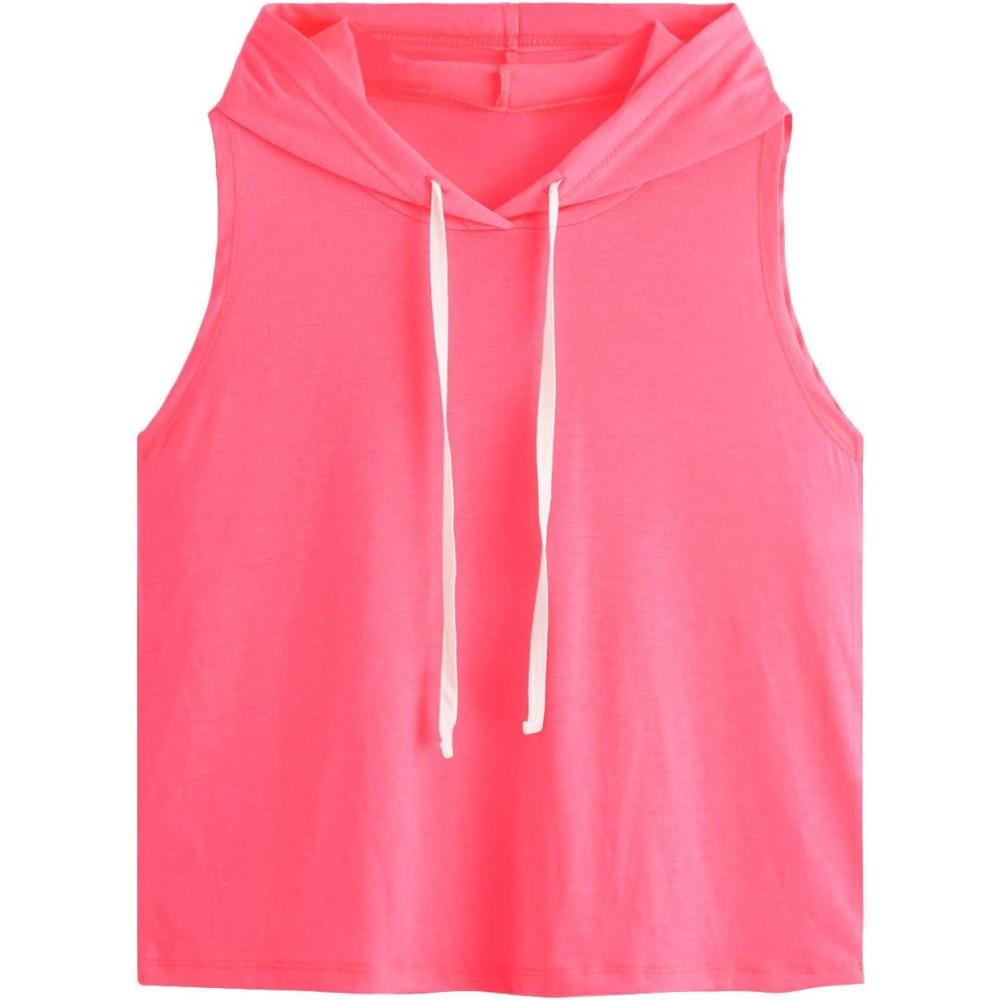 imageSweatyRocks Womens Summer Sleeveless Hooded Tank Top TShirt for Athletic Exercise Relaxed BreathableBright Pink