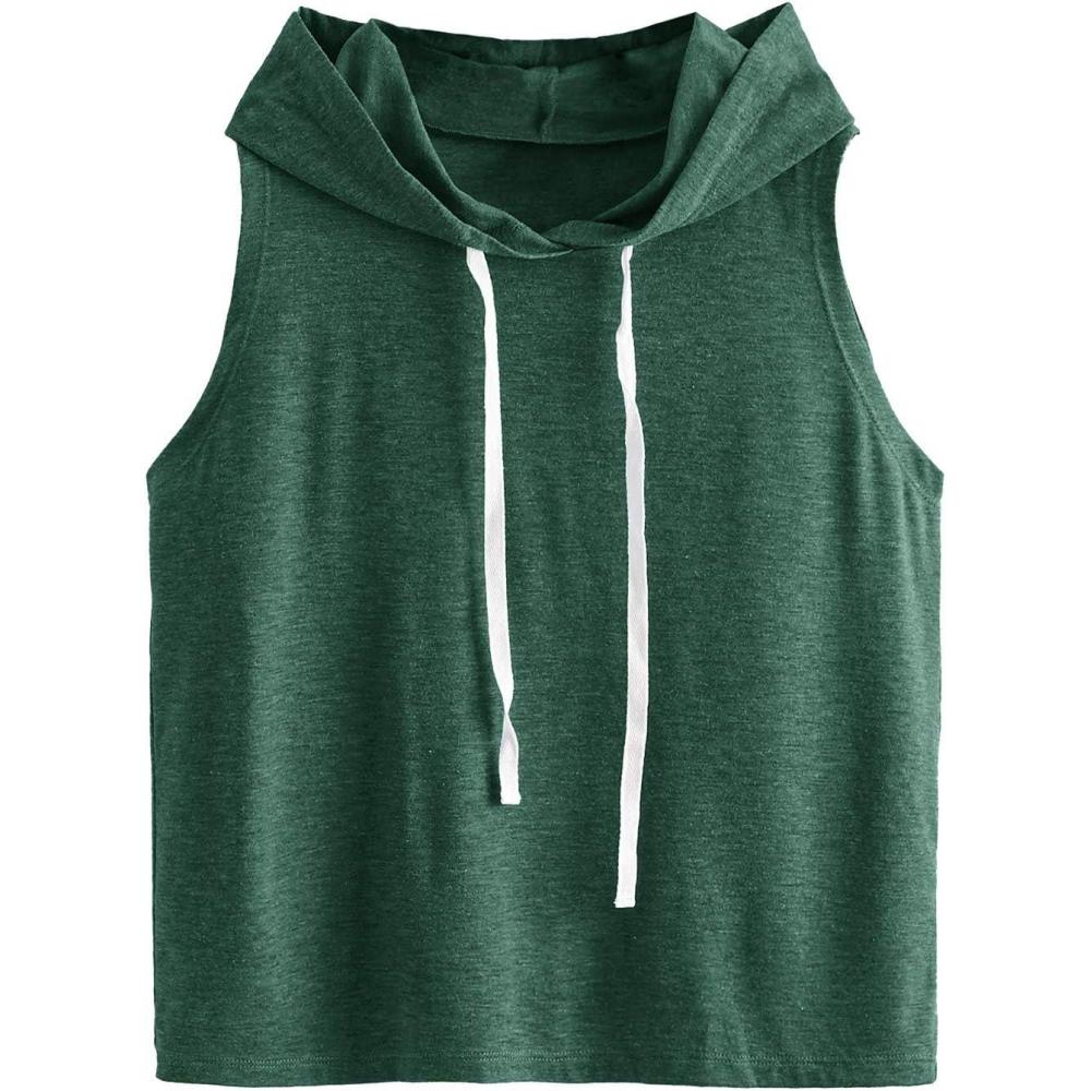 imageSweatyRocks Womens Summer Sleeveless Hooded Tank Top TShirt for Athletic Exercise Relaxed BreathableDeep Green