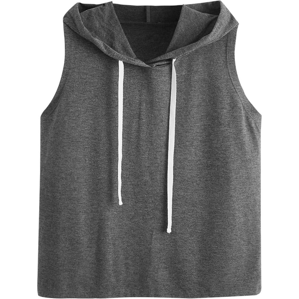 imageSweatyRocks Womens Summer Sleeveless Hooded Tank Top TShirt for Athletic Exercise Relaxed BreathableDeep Grey