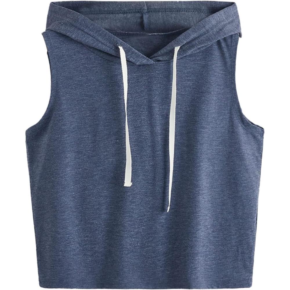 imageSweatyRocks Womens Summer Sleeveless Hooded Tank Top TShirt for Athletic Exercise Relaxed BreathableDusty Blue