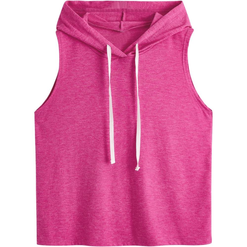 imageSweatyRocks Womens Summer Sleeveless Hooded Tank Top TShirt for Athletic Exercise Relaxed BreathableHot Pink