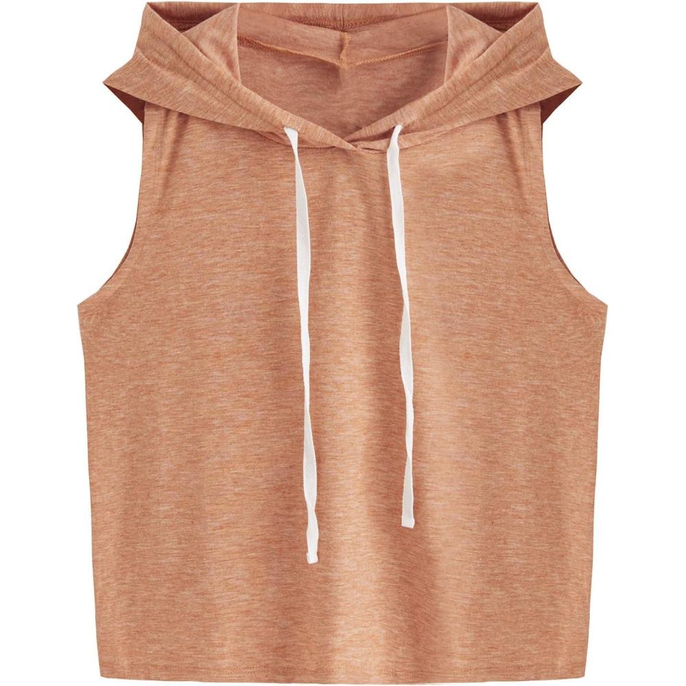 imageSweatyRocks Womens Summer Sleeveless Hooded Tank Top TShirt for Athletic Exercise Relaxed BreathableKhaki