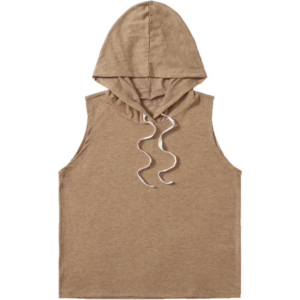 imageSweatyRocks Womens Summer Sleeveless Hooded Tank Top TShirt for Athletic Exercise Relaxed BreathableLight Brown