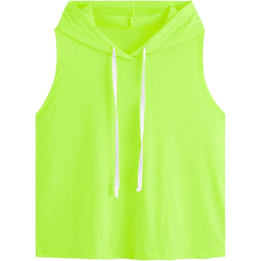 imageSweatyRocks Womens Summer Sleeveless Hooded Tank Top TShirt for Athletic Exercise Relaxed BreathableNeon Green