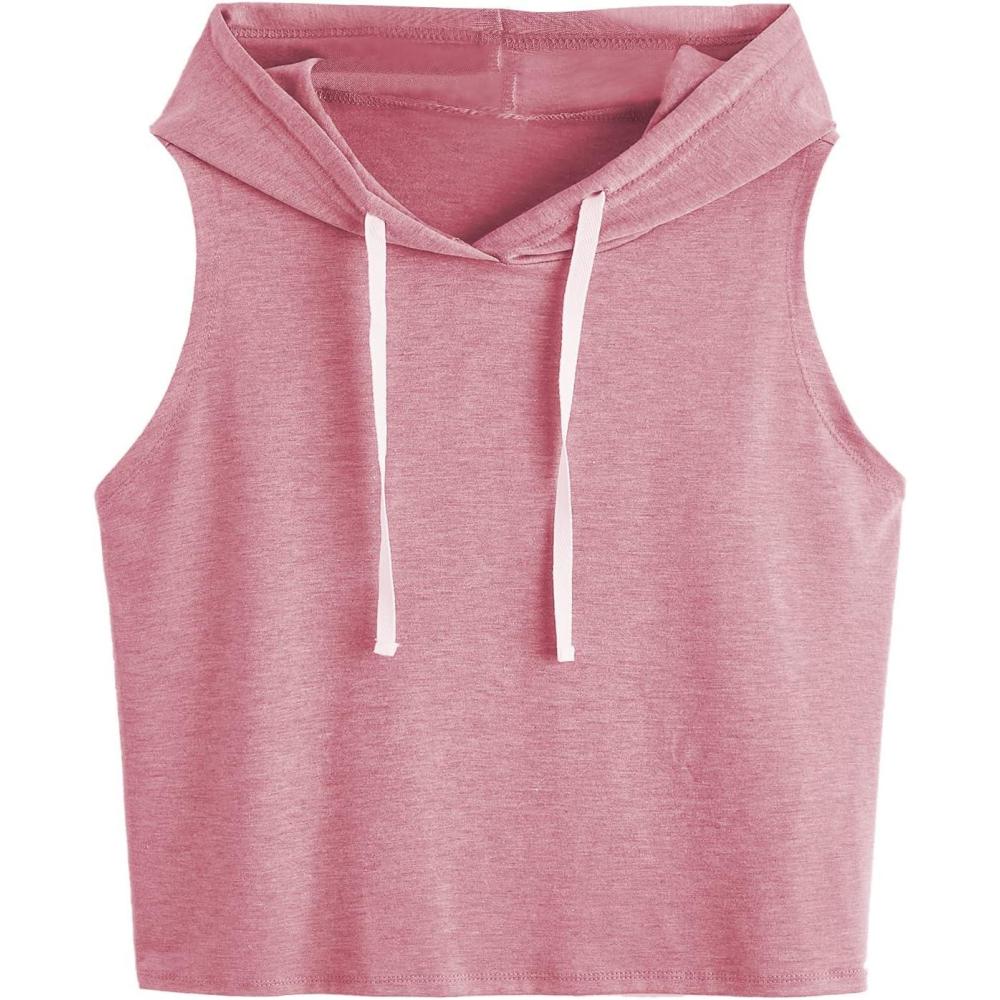 imageSweatyRocks Womens Summer Sleeveless Hooded Tank Top TShirt for Athletic Exercise Relaxed BreathablePink Burgundy