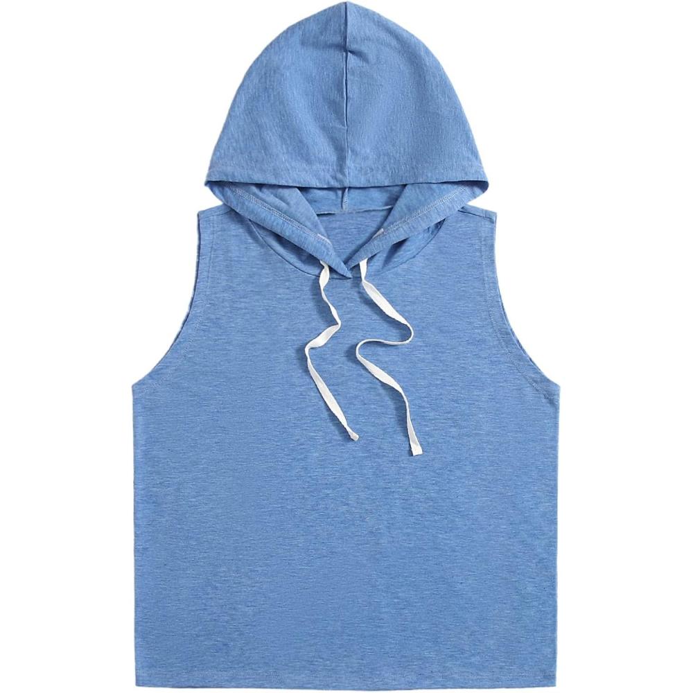 imageSweatyRocks Womens Summer Sleeveless Hooded Tank Top TShirt for Athletic Exercise Relaxed BreathablePlain Blue