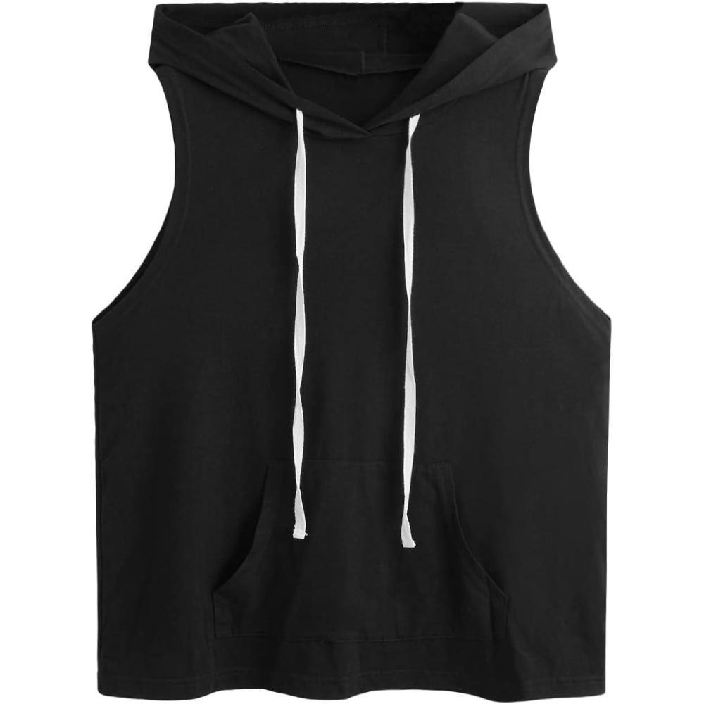 imageSweatyRocks Womens Summer Sleeveless Hooded Tank Top TShirt for Athletic Exercise Relaxed BreathablePocket Black