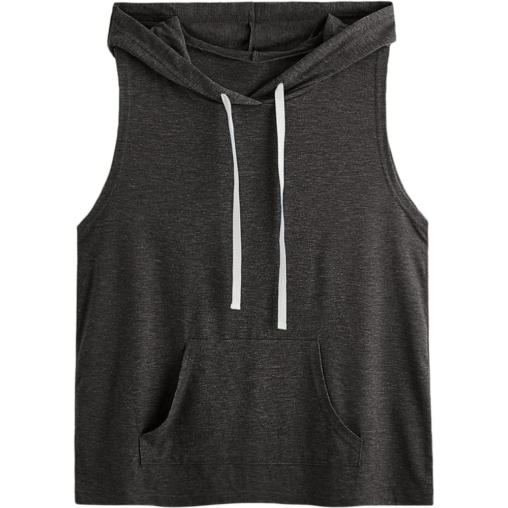 imageSweatyRocks Womens Summer Sleeveless Hooded Tank Top TShirt for Athletic Exercise Relaxed BreathablePocket Dark Grey