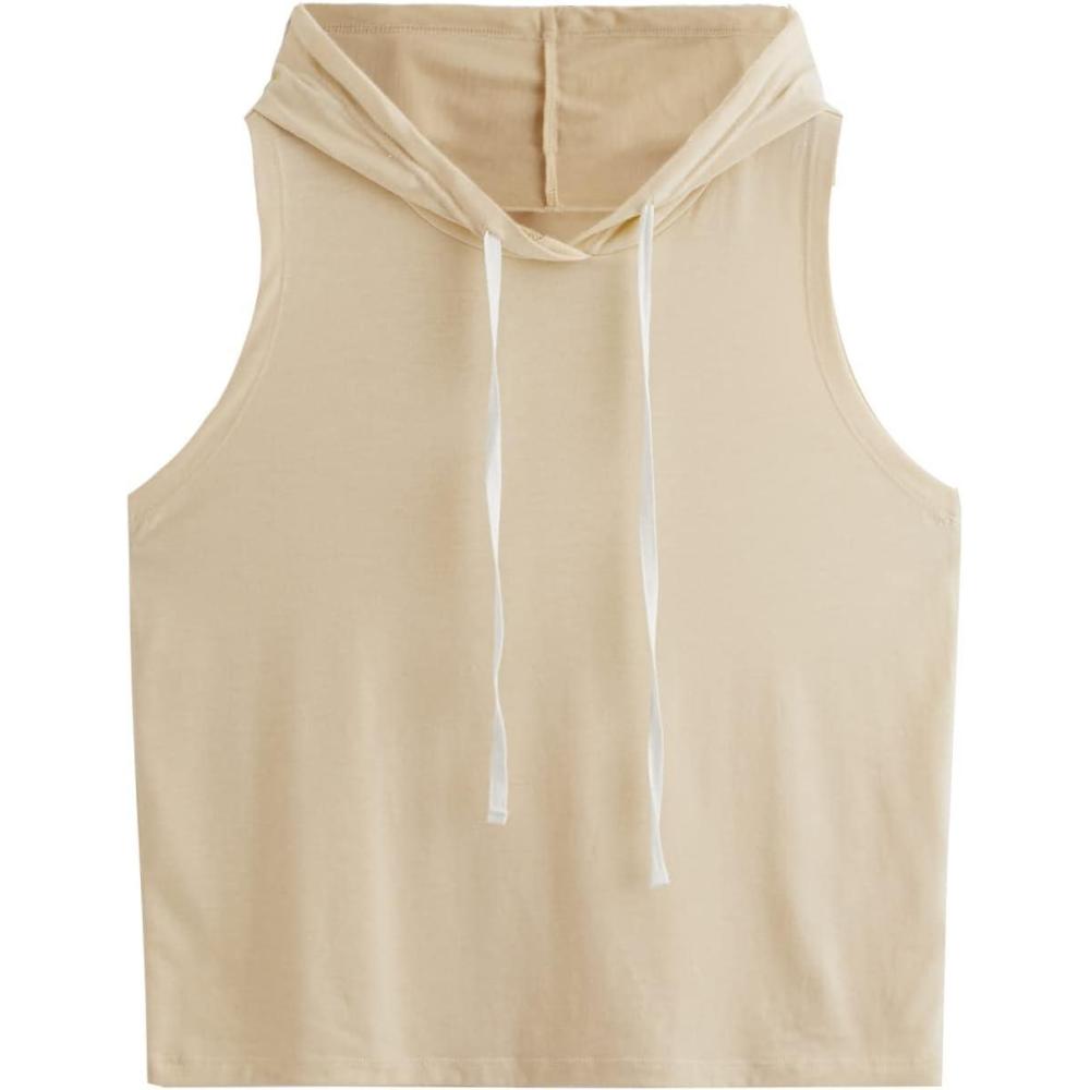 imageSweatyRocks Womens Summer Sleeveless Hooded Tank Top TShirt for Athletic Exercise Relaxed BreathableSolid Apricot
