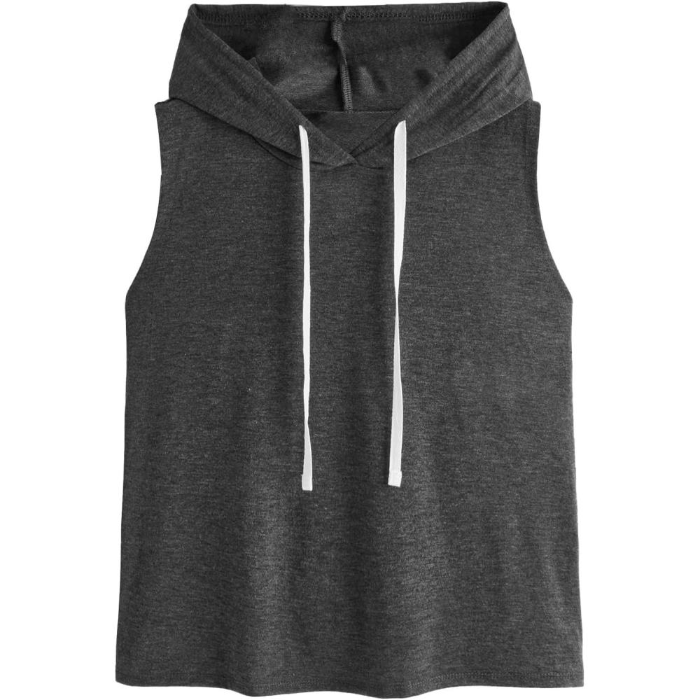 imageSweatyRocks Womens Summer Sleeveless Hooded Tank Top TShirt for Athletic Exercise Relaxed BreathableSolid Grey