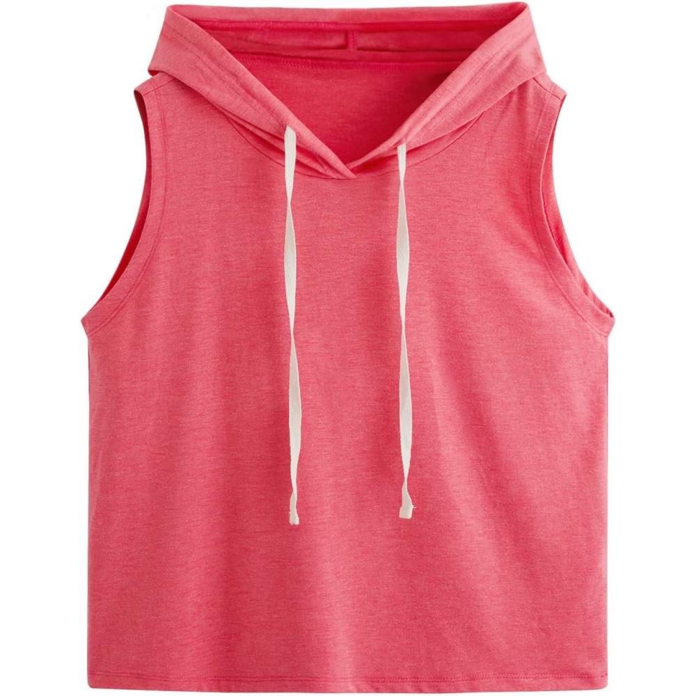 imageSweatyRocks Womens Summer Sleeveless Hooded Tank Top TShirt for Athletic Exercise Relaxed BreathableSolid Hot Pink