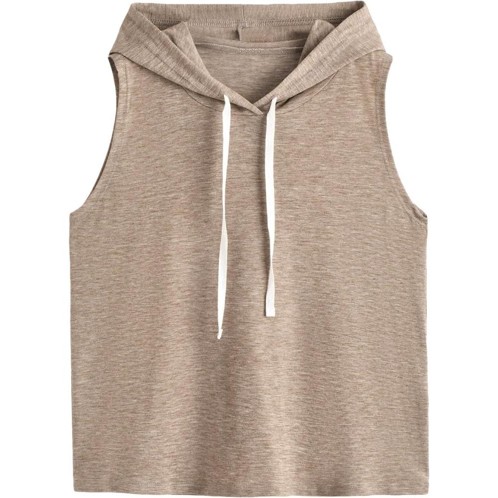 imageSweatyRocks Womens Summer Sleeveless Hooded Tank Top TShirt for Athletic Exercise Relaxed BreathableSolid Khaki