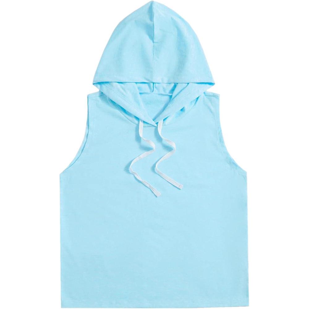 imageSweatyRocks Womens Summer Sleeveless Hooded Tank Top TShirt for Athletic Exercise Relaxed BreathableSolid Light Blue