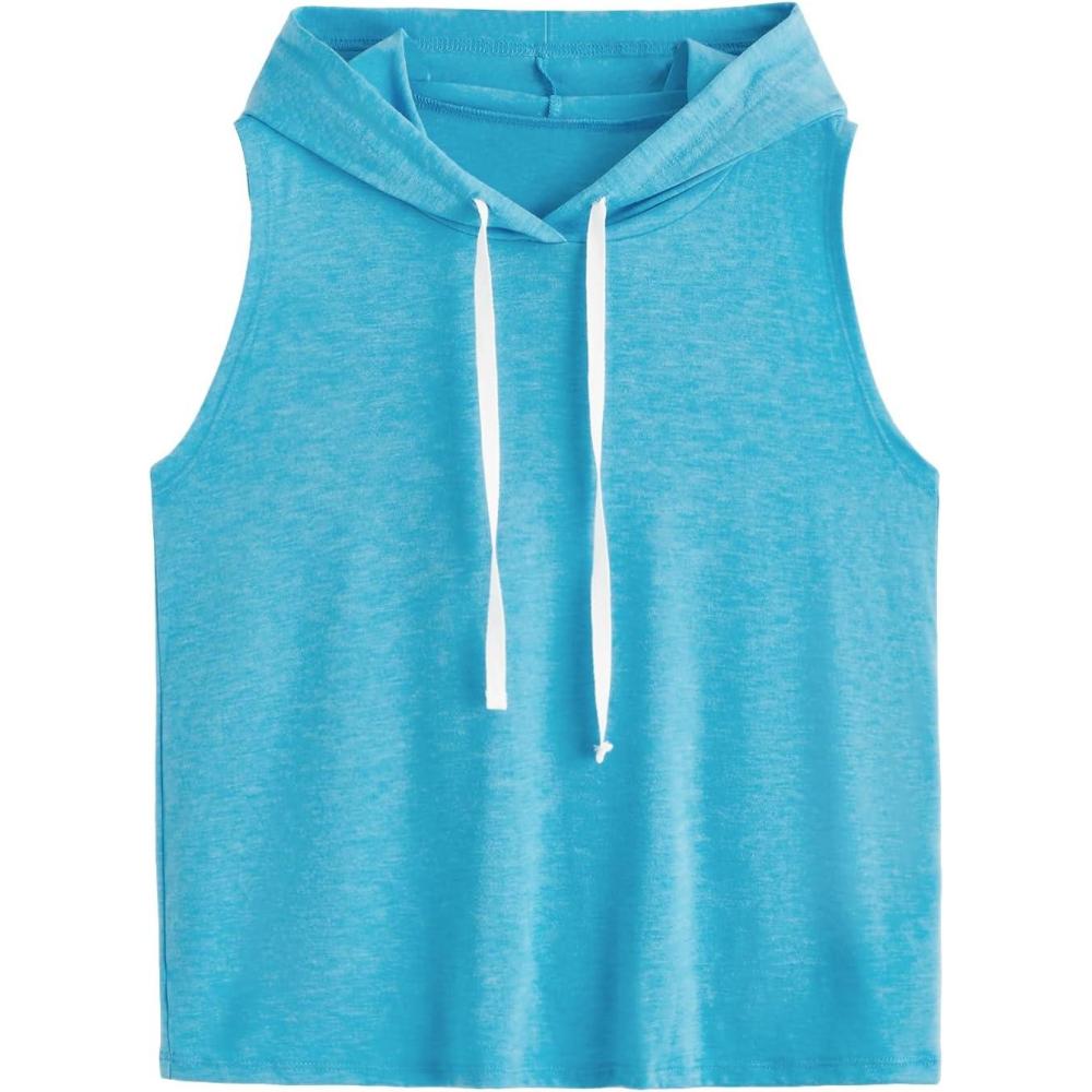 imageSweatyRocks Womens Summer Sleeveless Hooded Tank Top TShirt for Athletic Exercise Relaxed BreathableTeal Blue