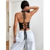 imageSweatyRocks Womens Asymmetrical Hem Backless Halter Top Casual Sleeveless Lace Up Back Cropped TankBlack
