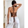 imageSweatyRocks Womens Asymmetrical Hem Backless Halter Top Casual Sleeveless Lace Up Back Cropped TankBrown