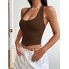 imageSweatyRocks Womens Asymmetrical Hem Backless Halter Top Casual Sleeveless Lace Up Back Cropped TankBrown