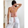 imageSweatyRocks Womens Asymmetrical Hem Backless Halter Top Casual Sleeveless Lace Up Back Cropped TankPink