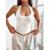 imageSweatyRocks Womens Asymmetrical Hem Backless Halter Top Casual Sleeveless Lace Up Back Cropped TankWhite