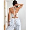imageSweatyRocks Womens Asymmetrical Hem Backless Halter Top Casual Sleeveless Lace Up Back Cropped TankWhite